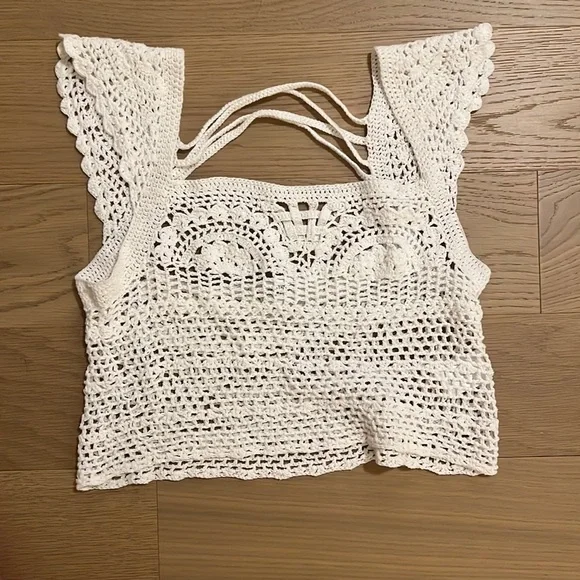 White Crochet Crop Top - Picture 1 of 4